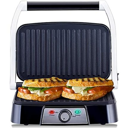 NETTA Panini Maker & Health Grill - Sandwich Toaster, Panini Press - 2 Slice Non-Stick Grill Plates – Built-In Fat Tray - 1500W - Stainless Steel