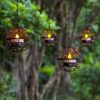 ZHONGXIN Solar Lights Outdoor Hanging Lanterns, Beaded Copper Wire Ball Candle Holder with Solar Tea Lights, Perfect for Home, Garden, Backyard,