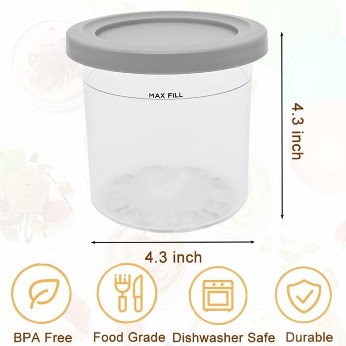 2 Pack Ice Cream Tubs Pints Containers with lids Compatible With Ninja CREAMi Ice Cream Maker & Frozen Dessert Maker NC300UK NC299AMZ NC301, Reus