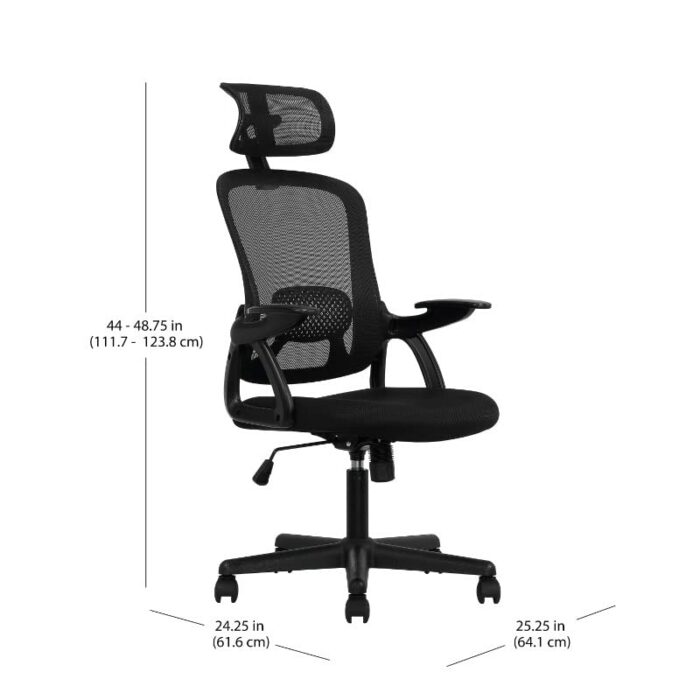 ZCMEB Mainstays Ergonomic Office Chair With Adjustable Headrest, Black Fabric, 275lb Capacity