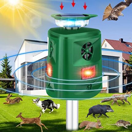 Ultrasonic Animal Repeller, 360° Solar Outdoor Cat Repellent with Motion Sensor & LED Flashing Light, Cat Scarer 5 Modes Adjustable Waterproof Do