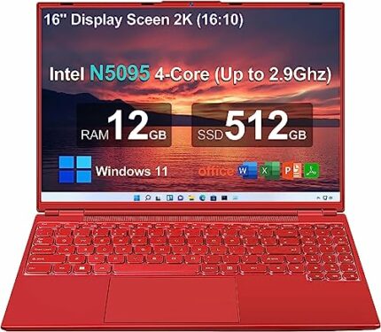 AOCWEI 16" Laptop 12+512GB Win 11 N5095 (Up to 2.9Ghz) 4-Core PC with Cooling Fan 1920 * 1200 2K Screen Dual WiFi Support 2.5" HDD 1TB SSD Expand