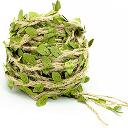 Green Leaves Jute, Leaf Ribbon, Natural Jute Twine String 32 Feet10m Wedding Party Favor Home Garden Decoration Jute Twine Leaf Rope