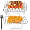 2PCS Air Fryer Double Layer Grilling Rack with 4 Skewers, Multi-purpose Dual Air Fryer Accessories, Stainless Steel for Barbecue, Roasting Oven (
