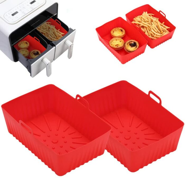 2PCS Silicone Air Fryer Liner for Ninjas Dual 19.5cm Basket Pot Reusable Non-Stick Waterproof Airfryer Baking Mould Food Grade Tray