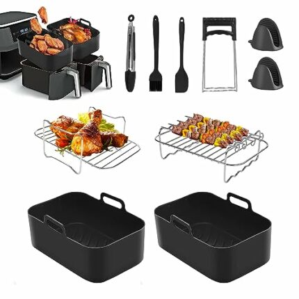 Air Fryer Accessories, 14 Pcs for Ninja Foodi AF300UK, AF400UK & Other 7.6L-9.5L Dual Zone Air Fryers, Including Silicone Air Fryer Liners, Grill