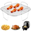 2PCS Air Fryer Double Layer Grilling Rack with 4 Skewers, Multi-purpose Dual Air Fryer Accessories, Stainless Steel for Barbecue, Roasting Oven (