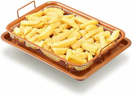 SASHTECH Copper Baking Tray – Non-Stick Crisper – Oven Tray – 360° Air Circulation Fryer – Heat Resistant – Air Fry in Your Oven – 2pcs Set, Fryi