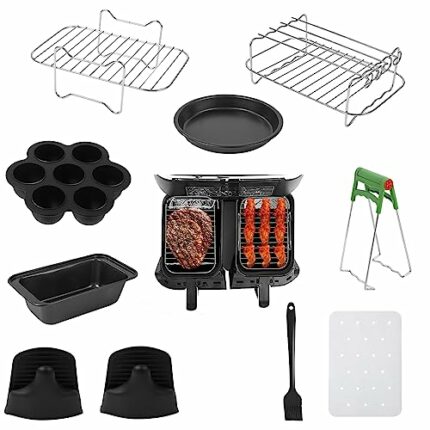 Air Fryer Accessories 10-Piece Set for AF300UK/AF400UK Air Fryers, Set Including Stainless Steel Rack, Egg Mould, Pizza Pan, Cake Pan, Food Tong,