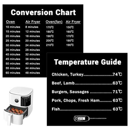2pcs Air Fryer Cooking Time Chart,Waterproof Air Fryer Cooking Times Chart Sticker,Air Fryer Cheat Sheet Kitchen Fryer Sheet Cooking Frying Time