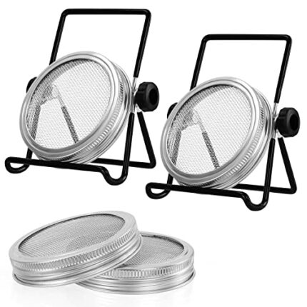 Belle Vous 6 Piece Seed Sprouter Kit - 4 Stainless Steel Sprouting Jar Lids & 2 Stands - Germinator Set for Wide Mouth Mason Canning Jars for Mak