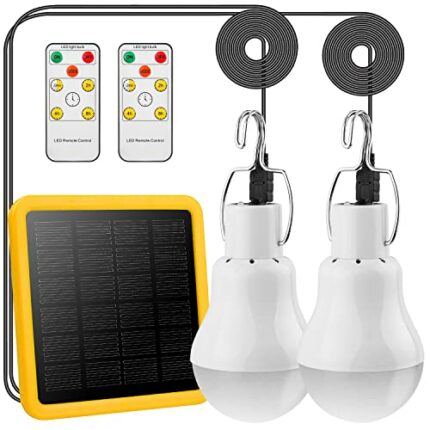2 Pack Solar Powered Led Shed Light Bulb, TechKen Portable Lantern Lamp with Panel for Indoor Outdoor Kitchen Garden Patio Yard Hiking Camping Te