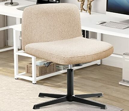 DKALIO Armless Office Chair,Desk Chair No Wheels,Cross Legged Vanity Chair,Fabric Office Chair Wide Seat,Comfortable Height Adjustable Swivel Pad