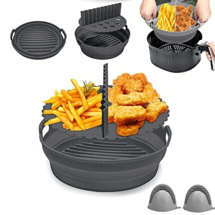 Upgraded 3 PCS Round Air Fryer Silicone Liners, 8.5Inch for 5Qt to 8Qt Reusable Air Fryer Liners, Foldable Air Fryers Basket with Detachable Divi