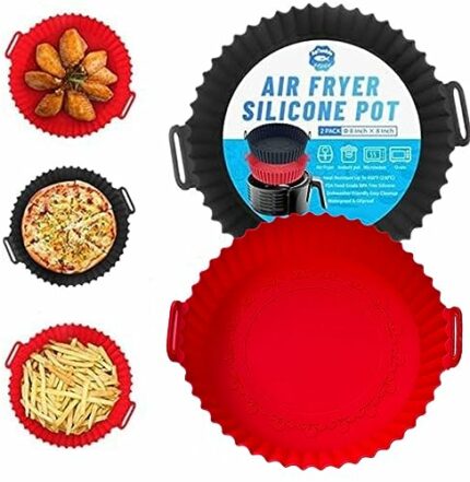 Silicone Air Fryer Liner (2PCS) Reusable Air Fryer Silicone Basket Heat Resistant Easy Cleaning Air fryers Liners Silicone Pot Round for 3 to 5 Q