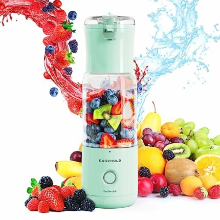 EASEHOLD Portable Blender, Personal Blender for Shakes and Smoothies, 350ml Fruit Juice Mixer with 6 Blades USB Rechargeable, 12Oz Mini Blender,