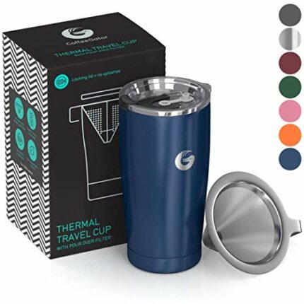 Coffee Gator Pour Over Brewer Mug - All-in-One Thermal Travel Cup and Hand Drip Coffee Maker - Vacuum Insulated Stainless Steel with Paperless Fi