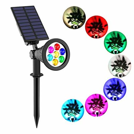 T-SUNUS Solar Spotlight, 7 LED Changing Color Solar Lights - Waterproof Outdoor Lights for The Yard Patio Garden Lawn,180ｰ Angle Adjustable, Auto
