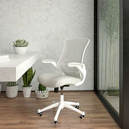 EMMA + OLIVER Mid-Back Light Gray Mesh Ergonomic Task Office Chair, White Frame - Flip-Up Arms