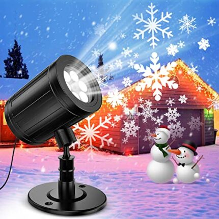 Holiday Snowflake Projector Light, YAZEKY Snowfall LED Light Adjustable Lamp, IP65 Waterproof White Snow Decoration Spotlights for Outdoor Indoor