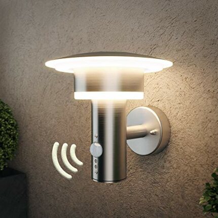 NBHANYUAN Lighting® Outdoor LED Wall Light with Motion Sensor Outside Lights PIR Stainless Steel IP44 Weatherproof 3000K Warm White Creative Lamp