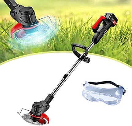 TEHONGMAI Electric Grass Trimmer Edger Lawn Mower 118VF 7500mAh Lithium-Ion Cordless Weed Brush Cutter Kit Garden Tools with Replace Blade