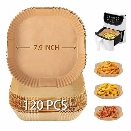 Air Fryer Disposable Paper Liners Non-Stick Waterproof Air Fryer Accessories, 120 Pcs Air Fryer Square Paper Liner Compatible with COSORI, Tower,