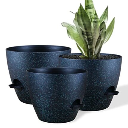 Warmplus 25/23/20cm Self-Watering Plant Pots Indoor, 3 Pack Large Plastic Plant Pots with Deep Reservior and High Drainage Holes for Indoor Outdo