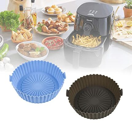QUCUMER 2 Pcs Air Fryer Silicone Pot, 5.7inch Air Fryer Silicone Liner Reusable Heat Resistant Non-Stick Basket Round Air Fryer Replacement Baske