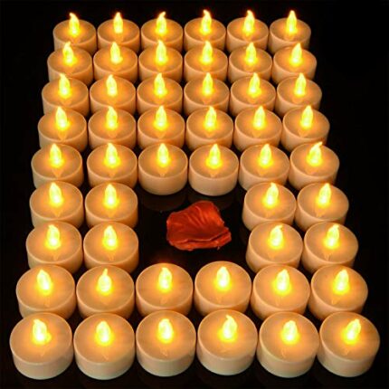 Aku Tonpa Lasts 2X Longer Flameless Tealight Candles [50 Pack, Batteries Included], Realistic Tea Lights Candles, Flickering Bright Tealights, Ba