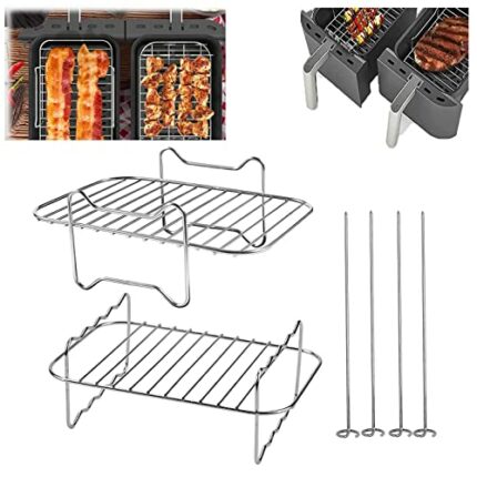 Esteopt 2 Pack Air Fryer Rack Air Fryer Accessories Compatible with Ninja Food Dual Zone Air Fryer [AF300UK] [AF400UK] 304 Stainless Steel, Silve