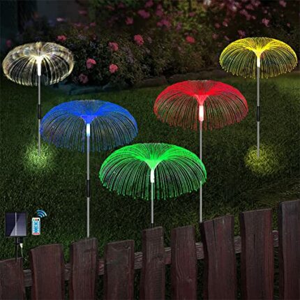 Joysing Solar Jellyfish Lights 5 Pack Solar Lights Outdoor Garden with Remote, 8 Modes Jellyfish Shape Lights Waterproof Fiber Lights for Lawn Ya