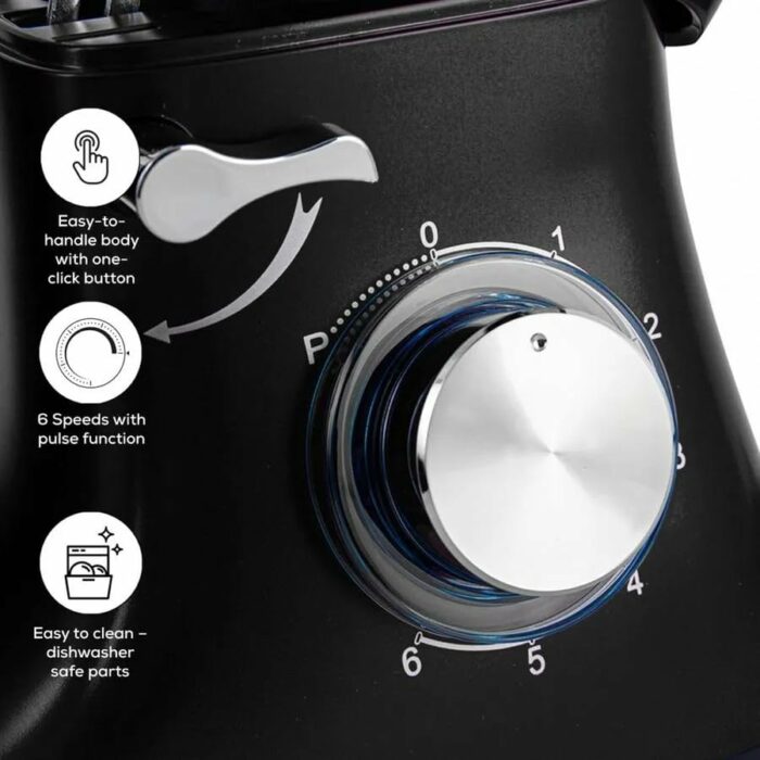 KARACA Multichef Kitchen Machine, Electric Stand Mixer Black 1400W, 6 Speed Dough Machine with Whisk, Dough Hook, Splash Guard, Schlager, Hand Mi