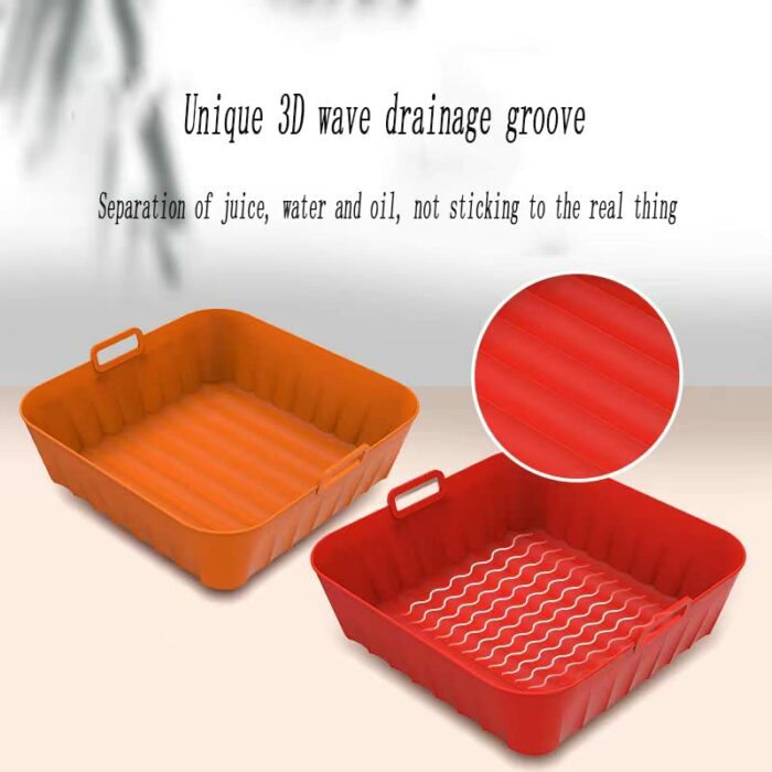 Large 8.2 Inch 2 Pack Air Fryer Silicone Liners Pot Square, Basket Air Fryer Silicone Baking Tray Bowl Filter, Apply to 3.8-6.5 QT Airfryer, Reus