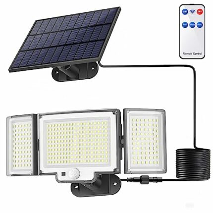 OKOUSE Solar Security Lights Outdoor Motion Sensor [328LED/3Modes], 3 Heads Outdoor Solar Lights with 16.5ft Extension Wires, Split Solar Lights