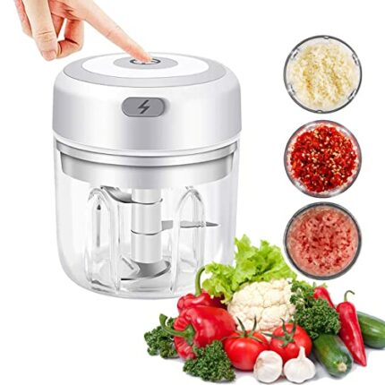Electric Food Chopper, 250ML Mini Food Chopper, Kitchen Food Processor and Blender, Wireless Portable Electric Garlic Chopper with USB Charging f