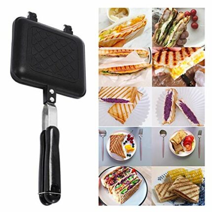 Toasted Sandwich Maker, Not-Stick Coating Double Side Breakfast Frying Pan, Aluminum Flip Pan Waffle Mold Breakfast Stove Toaster Compact for Ind