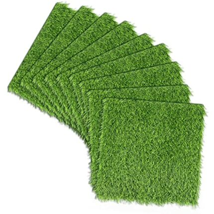 YancLife Artificial Grass, High Density Fake Faux Grass, Fake Grass for Garden Flooring Outdoor, Pet Mat Dog Lawn, 30cm x 30cm (9 pack)