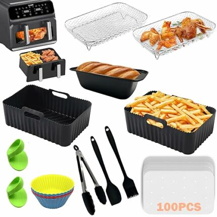 Air Fryer Accessories, 17PCS Silicone Air Fryer Liner Reusable for Ninjas AF300UK AF400UK AF451UK//Tower and Other 7.6L-9.5L Air Fryer, Air Fryer