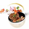 Vocha Electric Hot Pot, 1.5L Mini Portable Electric Pan Non-Stick, Multi-Cooker with Lid for Travel/Dormitory, Silicone Spatula Included (Beige)