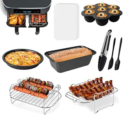 Air Fryer Accessories, Set of 9 Fit for Ninja Dual Air Fryer AF300UK, AF400UK & Most 3.7Qt - 4.2Qt and Larger Dual Zone Air Fryers, Include Cake