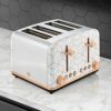 Swan Tribeca, 4 Slice Toaster, Multiple Functions & Browning Control, Glamour 20s Art Dec Design, White & Rose Gold, ST42020WHTN.