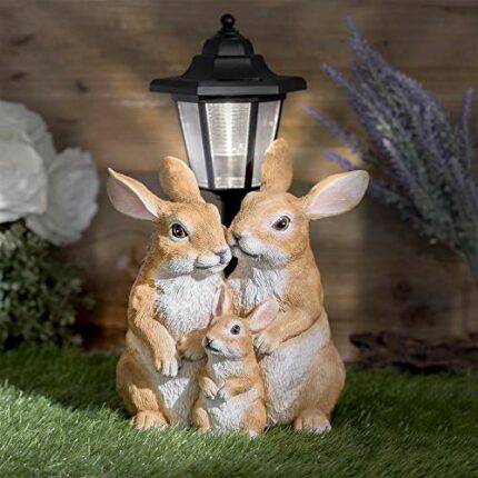 GloBrite Outdoor Solar Lights, Solar Rabbit Family with Post Light Lantern, Solar Lights | Garden Ornaments | Resin Ornaments Solar Lights Garden