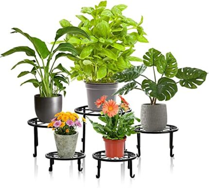 Tebery 5 Pack Metal Plant Stands for Indoor and Outdoor Planters Stand Flower Pots Holder Beverage Dispenser Stand Pumpkin Short Stand for Floor