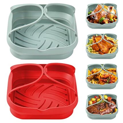 Air Fryer Silicone Pot, 2 Pack Scald Prevention Foldable Air Fryer Liners Reusable air Fryer Accessories with Handle, air Fryer Silicone Liner fo