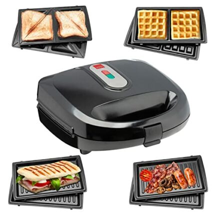 Sensio Home Multi Functional 3 in 1 Stylish Waffle, Deep Fill Sandwich, Panini or Grill Maker Machine Interchangeable Non Stick Easy Clean Plates