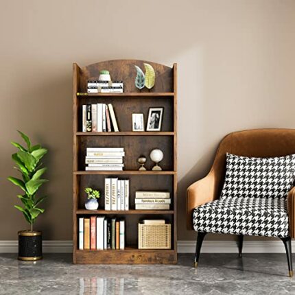 ALISENED 5 Shelf Bookcase, 47" Wood Tall Bookshelf and Bookshelves, Multifunctional Farmhouse Storage Organizer Shelving for Bedroom Library Livi