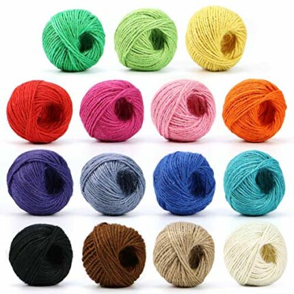 HULISEN Jute Twine - 15 Roll, 1230 Feet (410 Yards) 2mm 3 ply Twine String for Artworks, DIY Crafts, Gift Wrapping Twine, Picture Display and Emb