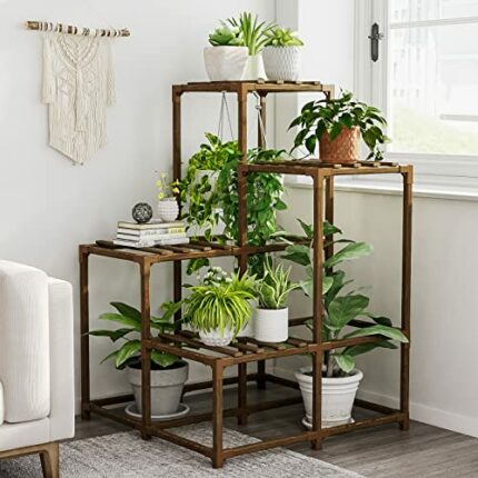 Bamworld Plant Stands Indoor Outdoor Corner Shelf Plant Shelves Indoor Plant Holder for Living 4-Tier Corner Stands Room Outdoor Plant Rack Indoo