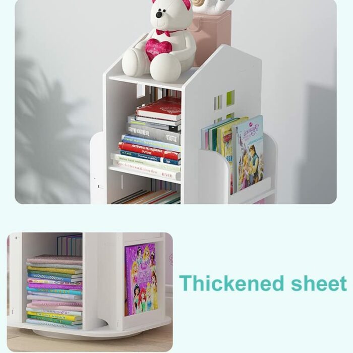DINGZZ Bookshelf 360° Rotating Cartoon Books Rack Floor Simple Book Shelf for Home Bookcases Furniture Book Rack
